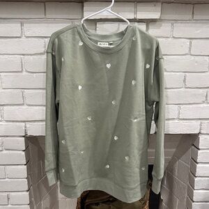 Sage Green Heart Embroidered Sweatshirt